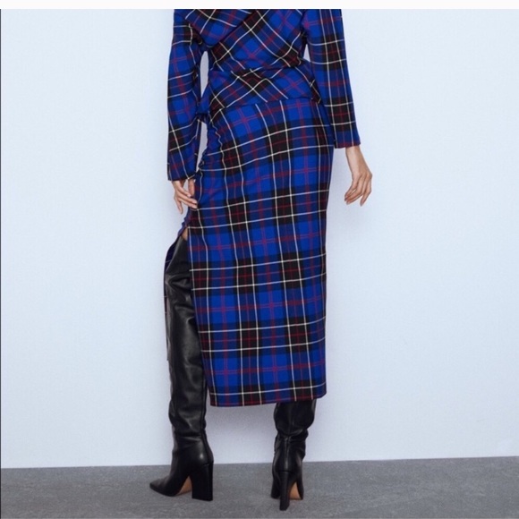 Zara Blue Plaid Midi Skirt Size XXL 2XL * - Picture 7 of 8